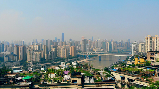 航拍重庆长江江边高楼风貌视频
