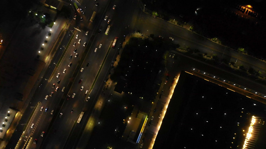 航拍南宁城市夜景道路视频