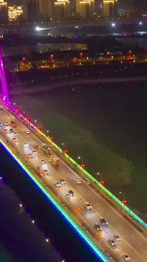 彩虹桥夜景交通航拍桥梁交通110秒视频
