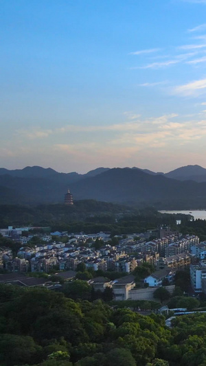 杭州地标西湖黄昏夕阳航拍夕阳西下40秒视频