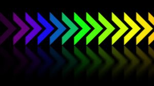 黑色背景动画反射光亮的彩色箭头20秒视频