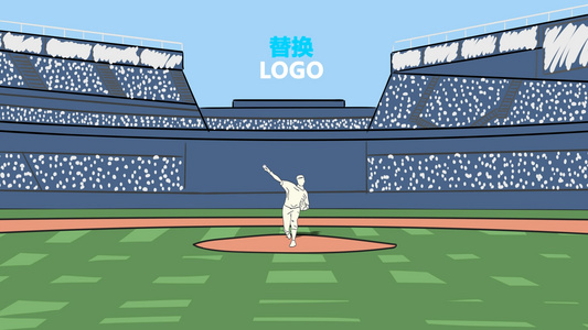 卡通手绘风格棒球比赛片头AE模板视频