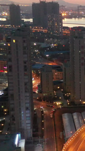 大连城市交通夜景航拍视频城市cbd视频