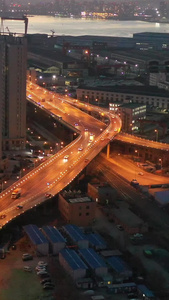 大连城市交通夜景航拍视频高架路视频