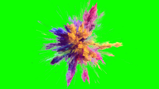 粉末彩色水墨粒子爆开绿屏抠像绿幕视频素材