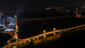 航拍城市夜景澳门西湾大桥26秒视频