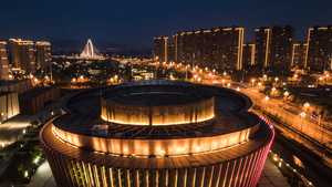4K航拍南京六合新城市民广场图书馆夜景延时摄影210秒视频
