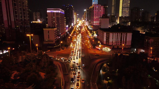 湖南长沙五一大道橘子洲大桥城市夜景航拍视频