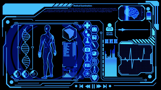 3d人类模型在医学前期休眠显示屏幕中旋转包括图标数字视频