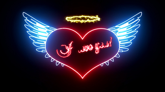 配有天使翅膀和文字的情人卡我爱你在亮光中视频
