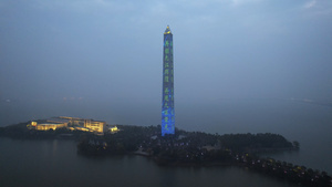 航拍江西九江地标性建筑胜利纪念碑夜景4k素材57秒视频