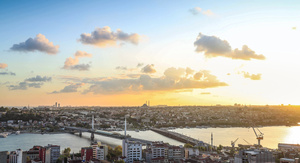 土耳其首都伊斯坦布尔城市天际线日落延时视频15秒视频