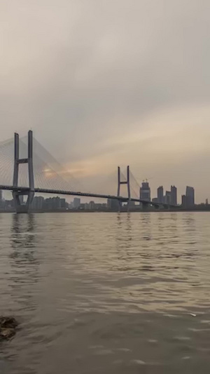武汉长江二桥日转夜延时视频城市交通14秒视频