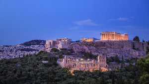 欧洲希腊首都雅典著名古建筑雅典卫城夜景延时视频16秒视频