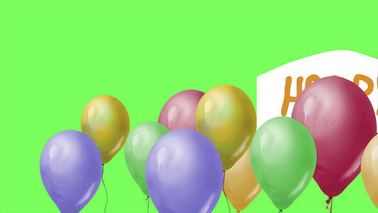 4k动画庆祝气球在绿屏上飞翔视频