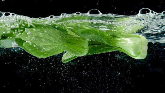 新鲜青菜掉入水中高速视频视频