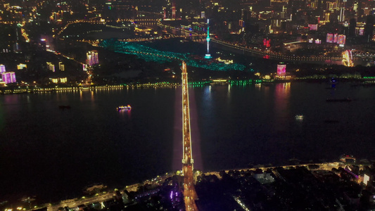 航拍武汉城市灯光秀夜景4K高清视频视频