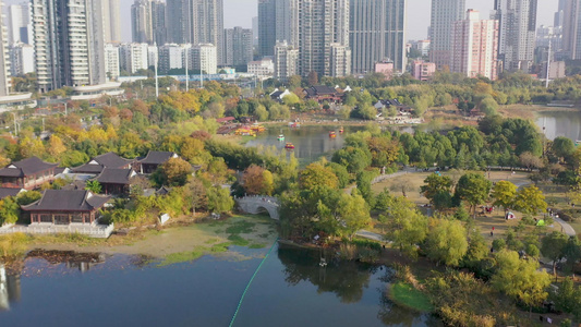 航拍都市中绿色的公园高清4K视频[都市化]视频