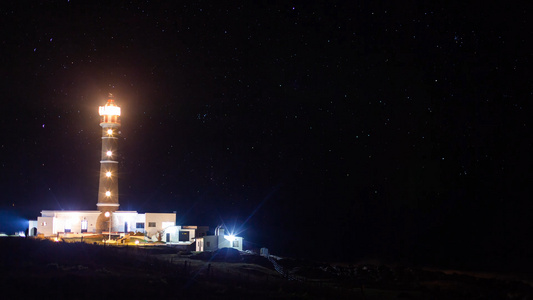 8K大海海边老铁山灯塔星空延时视频