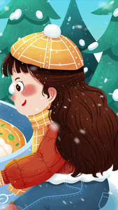 唯美冬天插画立冬吃饺子背景视频视频