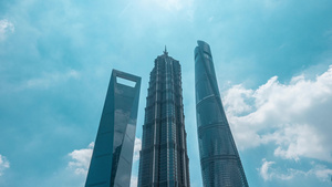 4k上海三件套建筑仰拍延时10秒视频