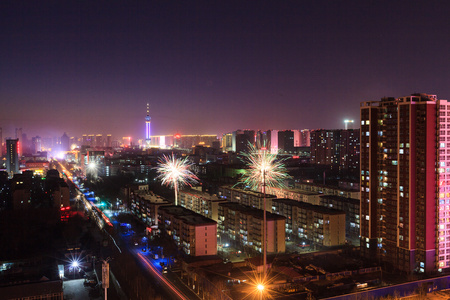 航拍灯火阑珊石家庄夜景视频