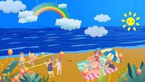 卡通海滩风景夏日旅行led背景20秒视频