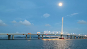 夏日夜晚月光下的深圳湾大桥103秒视频
