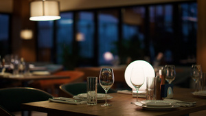 晚间咖啡馆的现代酒店餐厅餐桌24秒视频