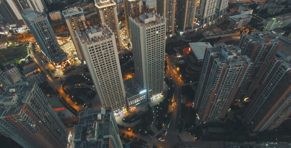 昆明城市夜景道路楼房航拍视频