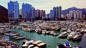 冷色调香港游船码头17秒视频