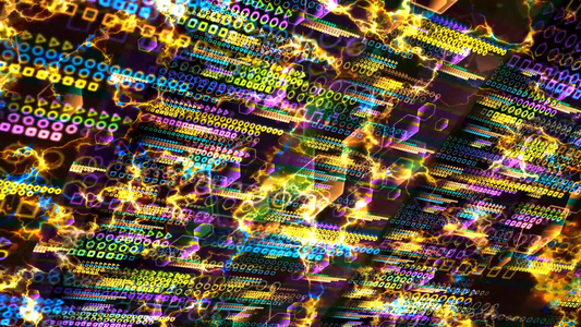 金冰螺栓发光背景下大数据和抽象多边形的量子计算机未来视频