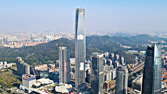 航拍广州东莞第一高楼民盈国贸中心视频