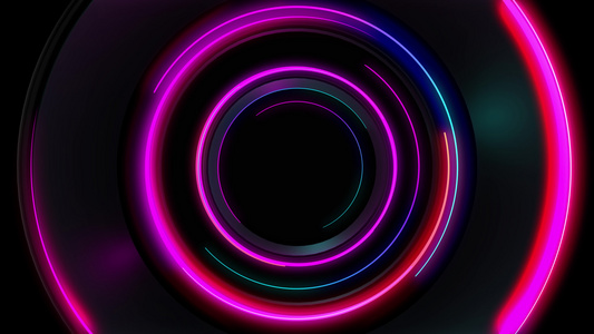 3D渲染霓虹灯圈的抽象无缝循环蓝色和紫色霓虹灯圈抽象视频