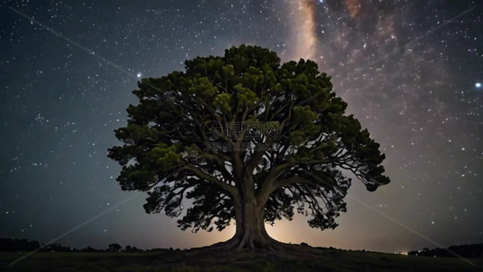 夜晚星空大树视频