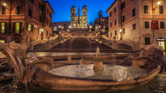 罗马著名旅游景点西班牙广场夜景实拍视频