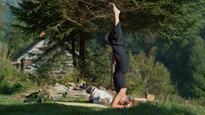 运动女郎在草坪上做瑜伽21秒视频