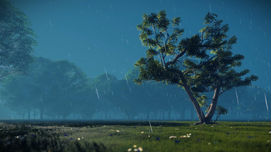 雨中小树三维风光背景视频