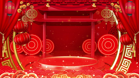 4K新年粒子舞台大红灯笼背景视频视频