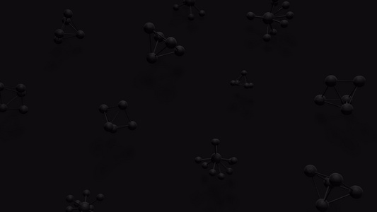 时尚的黑色背景动画运动同构与浮动原子的旋转带有阴影视频