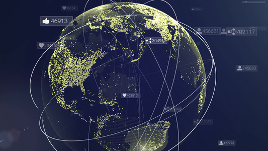 全球通信网络、数字地球图动画和绘制视频