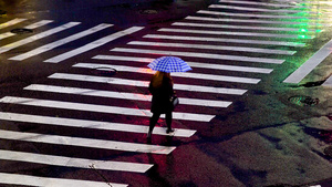 下雨天十字路口过斑马线的人群合集106秒视频