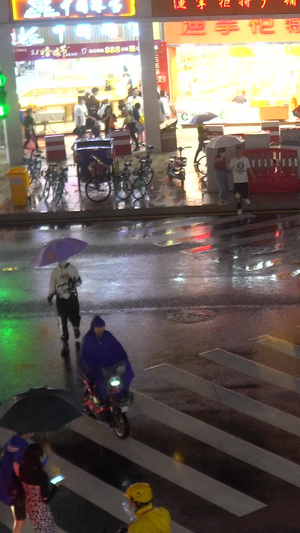 实拍雨夜斑马线上的行人合集54秒视频