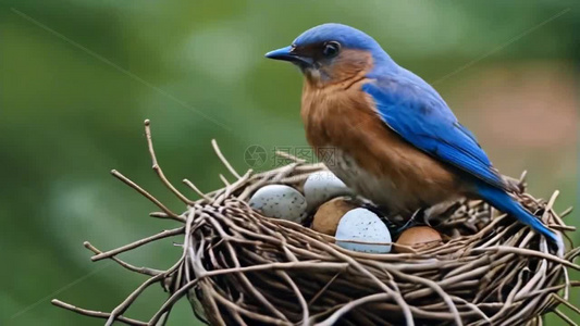 蓝色小鸟与鸟巢视频