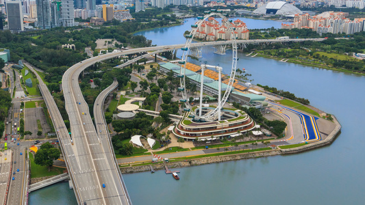 美丽的空中视图Singapore城市风景4k时间间隔视频