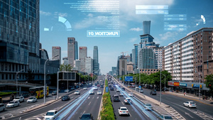 简洁科技城市智慧交通实景特效合成模板42秒视频