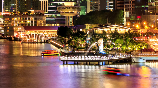 新加坡夜间城市景观地标延时摄影放大视频