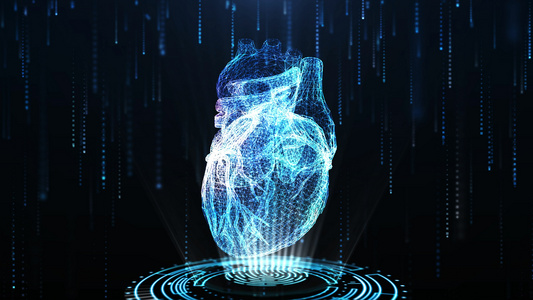 4K三维智慧医疗全息粒子心脏背景素材视频