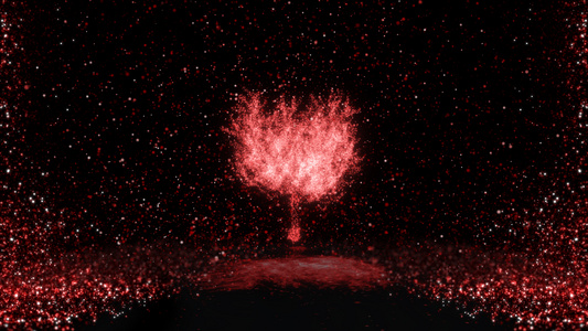 粒子水岸樱花树视频
