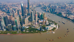 4k航拍上海地标陆家嘴三件套繁华城市移动延时摄影12秒视频